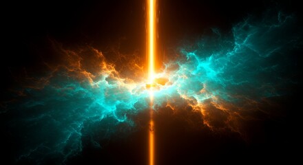 Obraz premium Spectacular celestial convergence featuring vibrant clouds and radiant beam