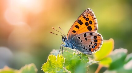 Obraz premium A beautiful orange butterfly resting on a green leafy plant