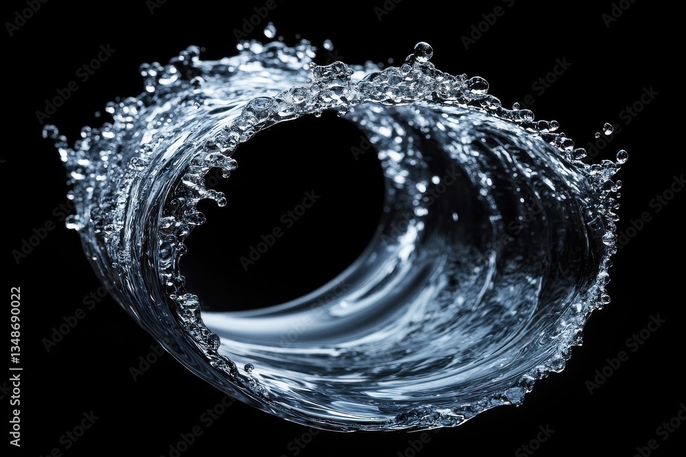Poster dynamic water splash creating circular motion on black background