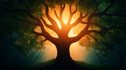 Glowing Tree of Life, Mystical Forest ,Artwork
