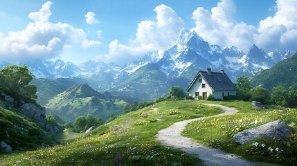 Spring flora and flowering nature landscape mountainous home peaceful environment scenic view