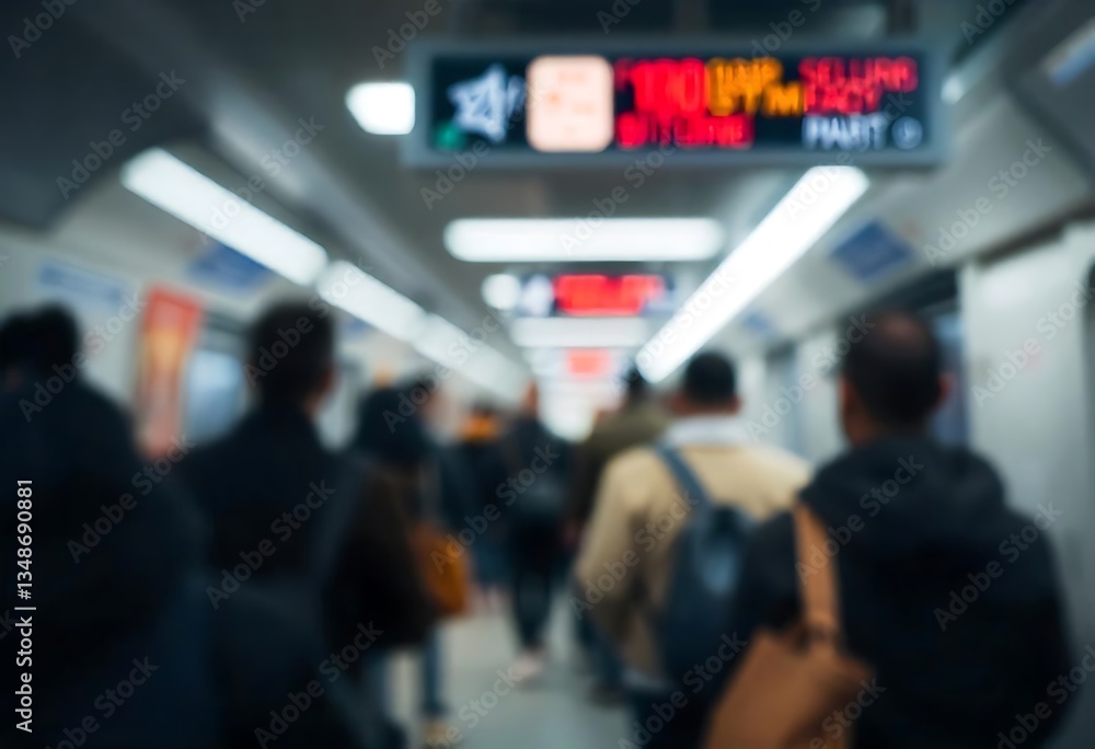 Aufkleber generative ai blurred commuters waiting on a busy underground platform in muted tones