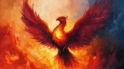 Obraz premium Fiery Phoenix Rising Oil Painting, Mythology ,Rebirth