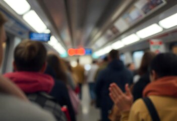 Generative AI Embraces Commuting Blur A Crowd of Passengers on a Train