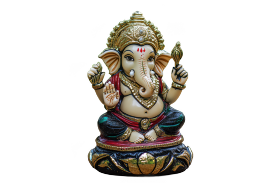 Exquisite Ganesha Statue Ornate Gold, Red, and Black Hindu Deity Figurine