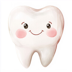 Cheerful tooth character promoting dental wellness with bright, friendly expression