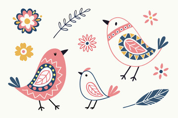 Obraz premium 12 Colorful abstract bird shapes, whimsical bird icons, minimalist bird designs, pastel color palette, playful geometric patterns, folk art inspired birds, hand-drawn style, flat design, quirky avian 