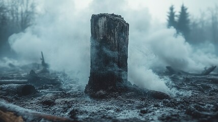 tree stump burned after forest fire, lightning strike
