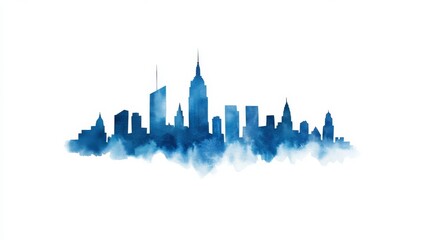 Fototapeta premium Azure Cityscape Watercolor Silhouette of a Skyline, Art, Design