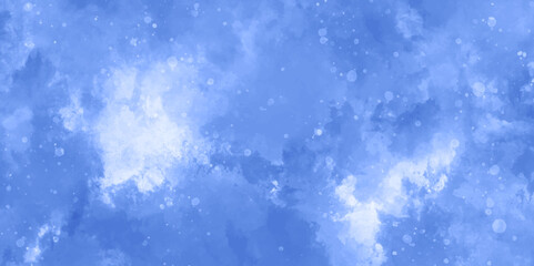 Abstract blue sky with cloud and bokeh. hand painted soft sky-blue watercolor sky and clouds. light sky-blue shades watercolor background. horizon spring morning sky with clouds background.