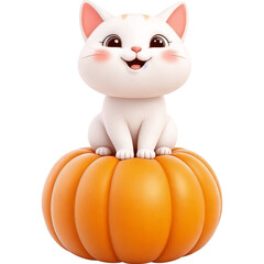 Fototapeta premium White Kitten Sitting On Pumpkin