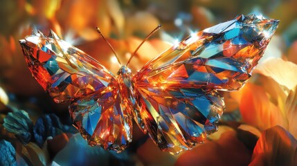 Crystal Butterfly in Bloom, Colorful Floral Background