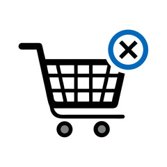 Empty shopping cart with cancellation symbol	