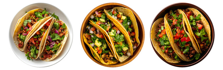 Tacos on bowl, transparent background