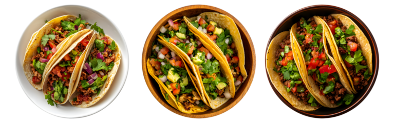 Tacos on bowl, transparent background