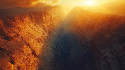 Fototapeta premium Dramatic canyon sunset vista, dramatic mountain gorge at golden hour