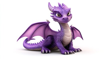Purple dragon cartoon 3d model isolated