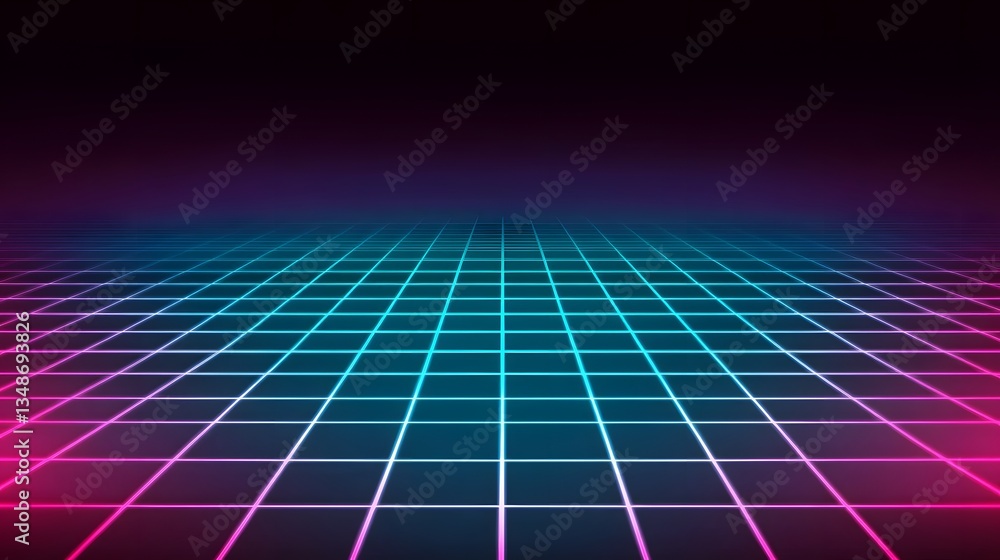 Poster a neon grid pattern with vibrant colors and black background