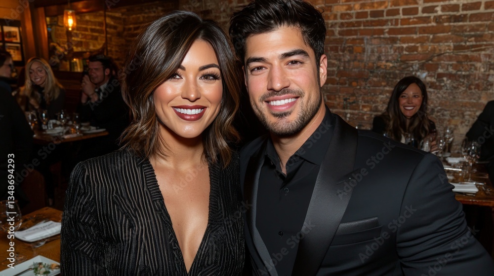 Aufkleber elegant couple dressed in black attending a formal event in a sophisticated indoor setting creating 