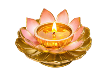 Illuminated Lotus Candle Holder Golden & Pink Floral Oil Lamp, Spiritual Decor