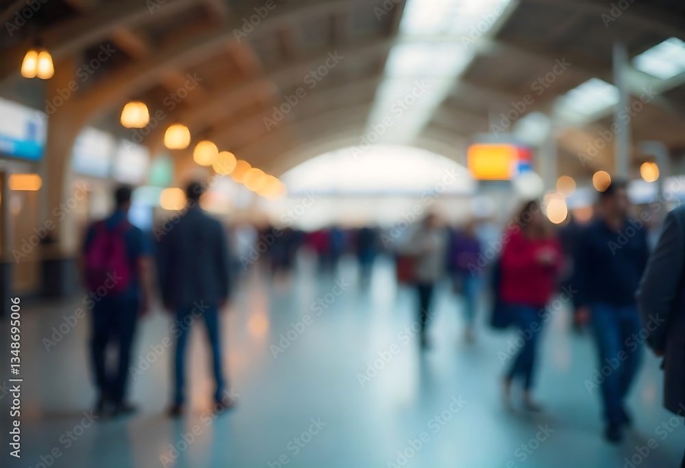 Poster generative ai a blurred, atmospheric view of commuters in a train station