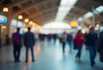 Generative AI A blurred, atmospheric view of commuters in a train station