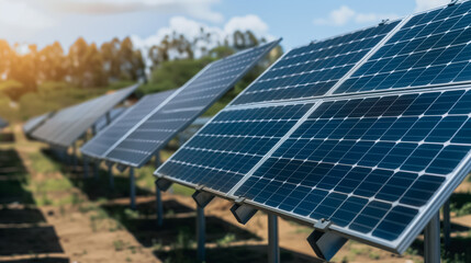 Solar Power Array: A captivating shot of a solar panel array, harnessing the sun's energy on a bright, sunny day, showcasing the beauty of renewable power and sustainable solutions.