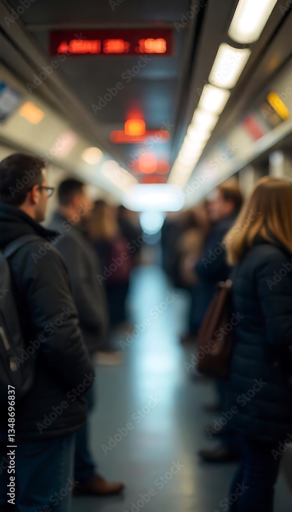 Poster generative ai journey commute abstract crowded subway car passengers