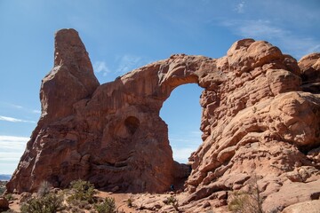 Turret Arch in Arches National Park under a clear sky. © Wirestock