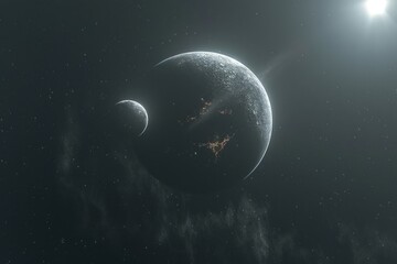 Obraz premium Cosmic collision, planets, space debris, nebulae background, science fiction