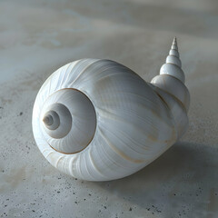 Striking Front View of a Large, Textured White Seashell or Conch on a Grey Minimalist Surface