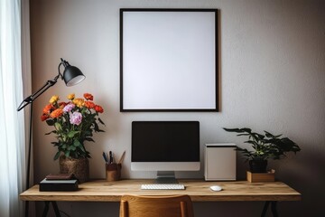 Mock Up Poster Featuring a Cozy Home Office Interior