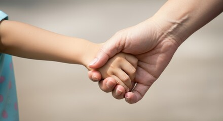 Close-up of adult and child holding hands, symbolizing trust care