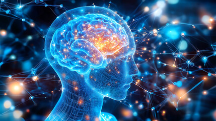 Glowing Human Brain Neural Network Digital Art Abstract Background