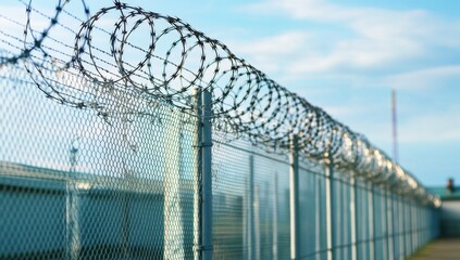Secure Perimeter Fence with Razor Wire