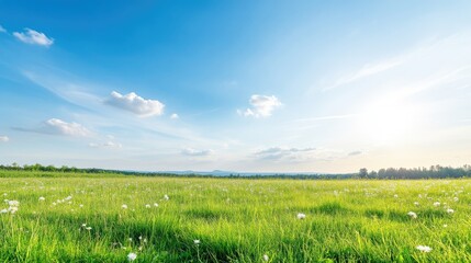 Vast meadow under a vibrant blue sky