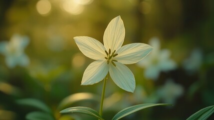 Obraz premium Soft-focus white flower in sunlit forest clearing