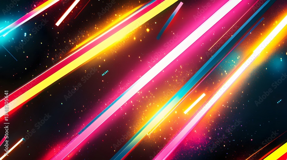 Poster diagonal luminous lines with glowing colors against a dark background