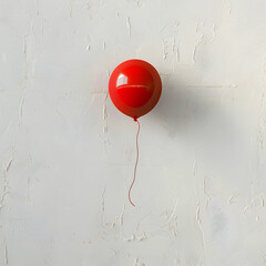  Striking Red Balloon Floating Against a Rough, Textured White Background