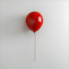 Direct Front View of a Bright Red Balloon Suspended in an Empty White Space