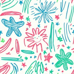 Obraz premium Adorable Fourth of July Fireworks and Stripes in Pastel Red and Blue Flat Design for Patriotism Vector Seamless Pattern