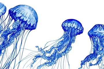 Vintage drawing jellyfishes invertebrate animal person.