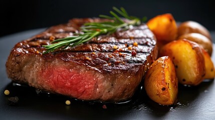 Juicy steak with roasted potatoes