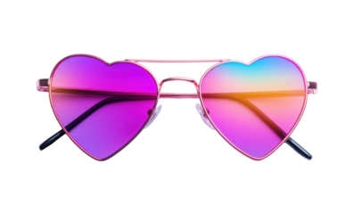 Colorful heart-shaped sunglasses on a white background
