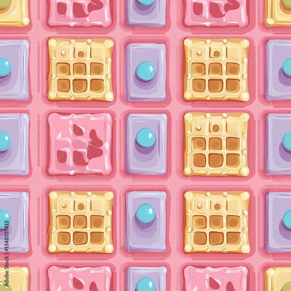 Poster playful polka dots embedded in a waffle pattern design for textile and fashion