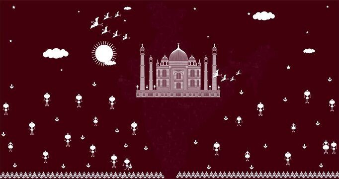 aj mahal india map, uttar pradesh unesco world heritage site, warli art map, kachindo art, graphic art vector, illustration ,agra fort