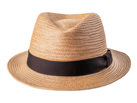 Stylish straw hat perfect for summer outings and events on a transparent background, cut out