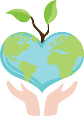 Hands protecting planet Earth with green leaves in heart shape.cdr