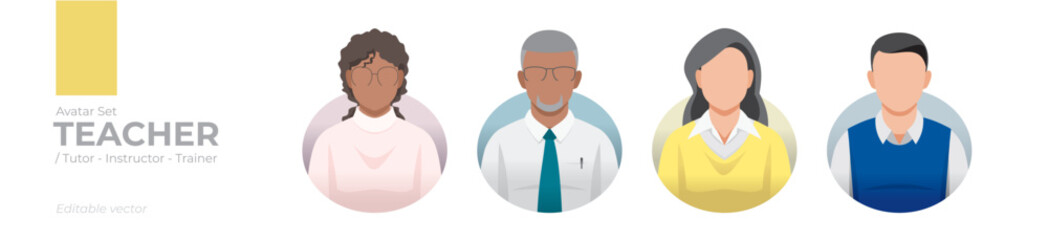 Teacher Avatar Set: Diverse Illustrations of Educators in Modern Styles for Tutors, Instructors, and Trainers - Editable Digital Vector Graphics for Educational Design Projects