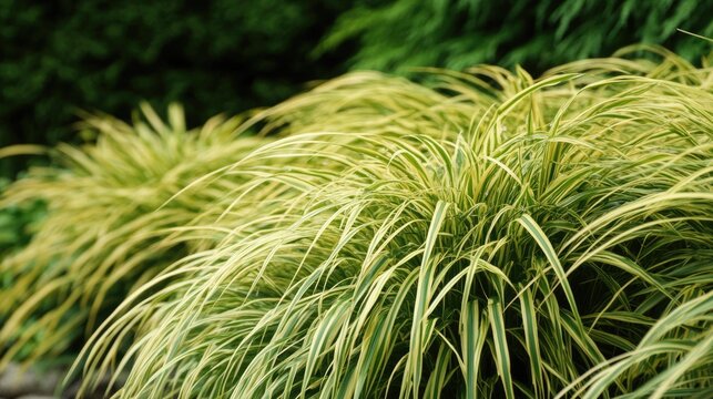 Hakone Grass in Japanese Forest: Green and Yellow Nature Background